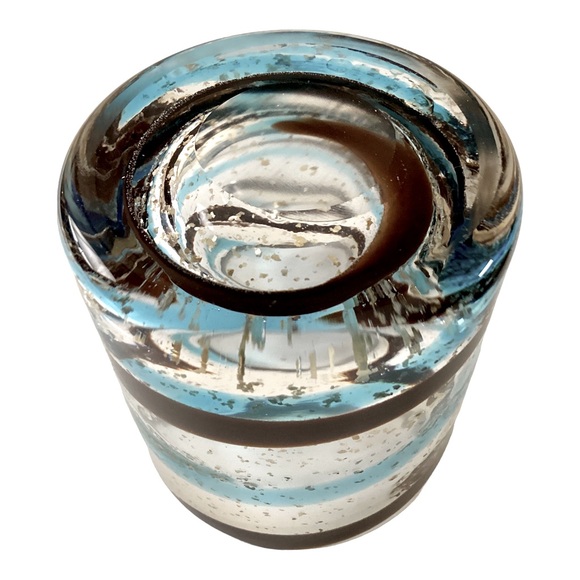 Hand Blown Glass Candle Holders Turquoise And Brown Glass Swirl Pattern Mexico - Picture 13 of 16